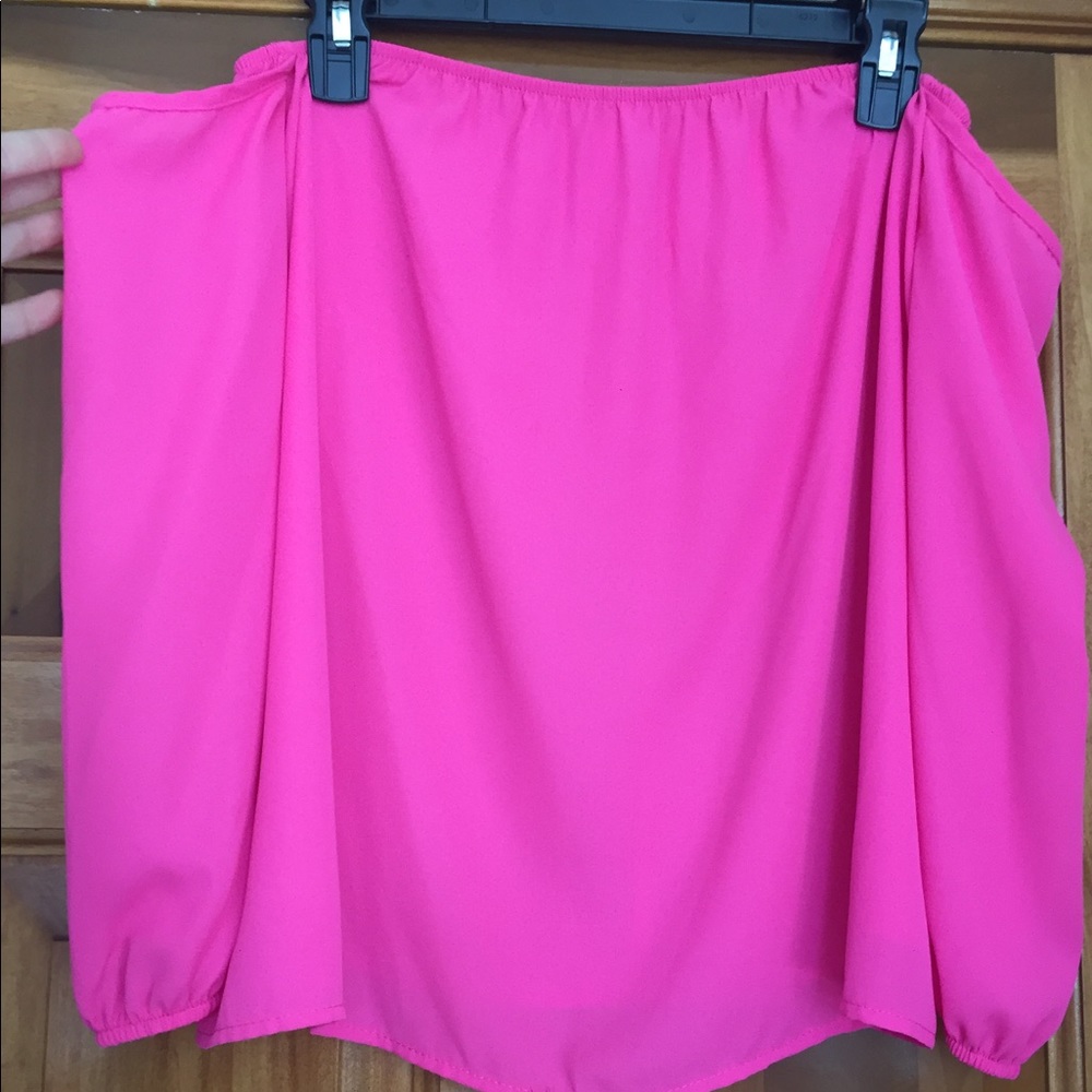 Long sleeve off the shoulder hot pink top